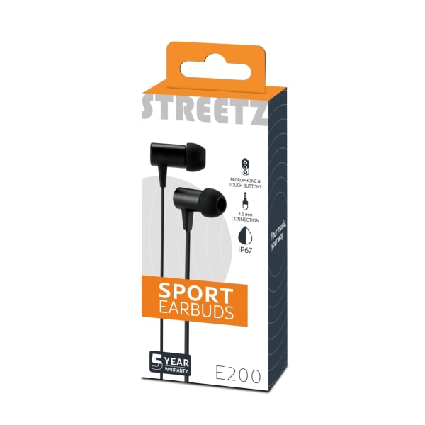 STREETZ in-ear headset, mikrofon, svarsknapp, 3,5mm, vattentäta, svart Svart