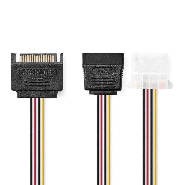 Nedis Intern Strømkabel | SATA 15-Pin Han | Molex Hun / SATA 15-Pin Hun | Guldplateret | 0.20 m | Runde | PVC | Flerfarvet | Konvolut