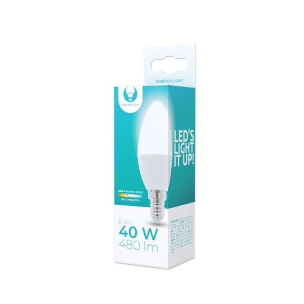 LED-lamppu E14, C37, 6W, 230V, 4500K, valkoinen neutraali