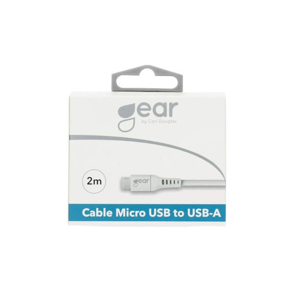 GEAR Rundt ladekabel MicroUSB til USB-A 2m Hvid