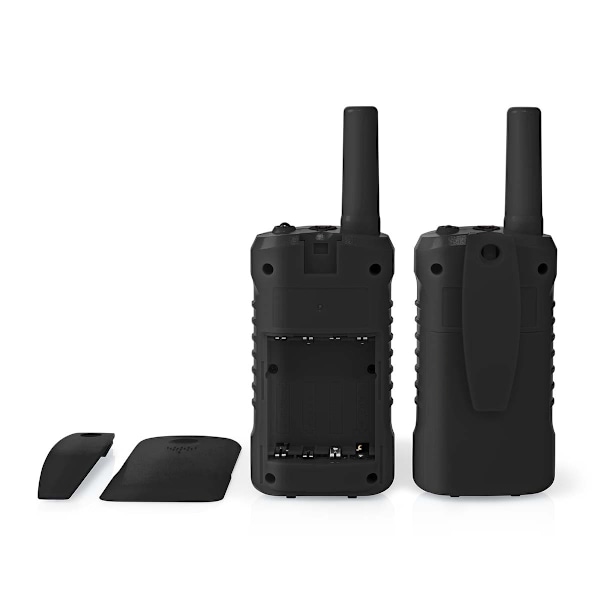 Nedis Walkie-talkie Set | 2 Håndsæt | Op til 6 km | Frekvens kanaler: 8 | PTT / VOX | Op til 3 Timer | Hovedtelefonudgang | 2 Headsets | Sort