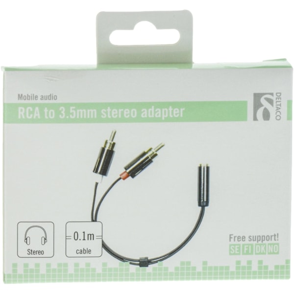 DELTACO lydadapter, 3,5mm stereo hun til 2xRCA han, 0,1m, sort