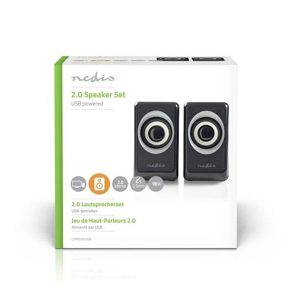 Nedis PC-högtalare | 2.0 | 18 W | 3.5 mm Hane | USB ström | Volymkontroll | Anslutningsutgång