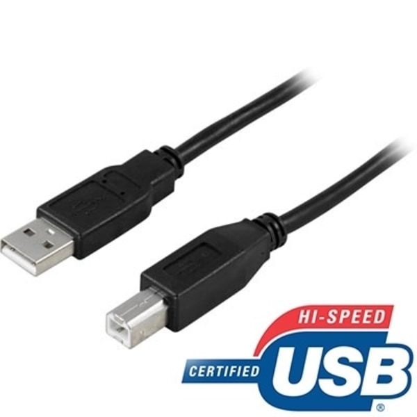 DELTACO USB 2.0 kabel Typ A hane - Typ B hane 1m, svart (USB-210S)