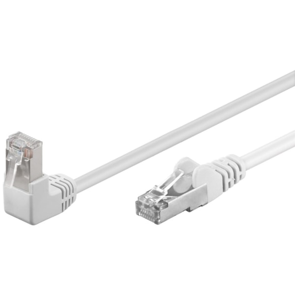 Goobay Patchkabel CAT 5e, 1x 90° vinklad, F/UTP, vit, 1 m kopparklädd aluminiumtråd (CCA), 1x RJ45-plugg 90 ° (8P8C)