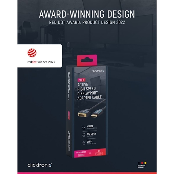 ClickTronic Adapterkabel för aktiv DisplayPort™ till DVI-D Premiumkabel | 1x DisplayPort™-kontakt >> 1x DVI-D-kontakt | 2,0 m | WUXGA @ 60 Hz