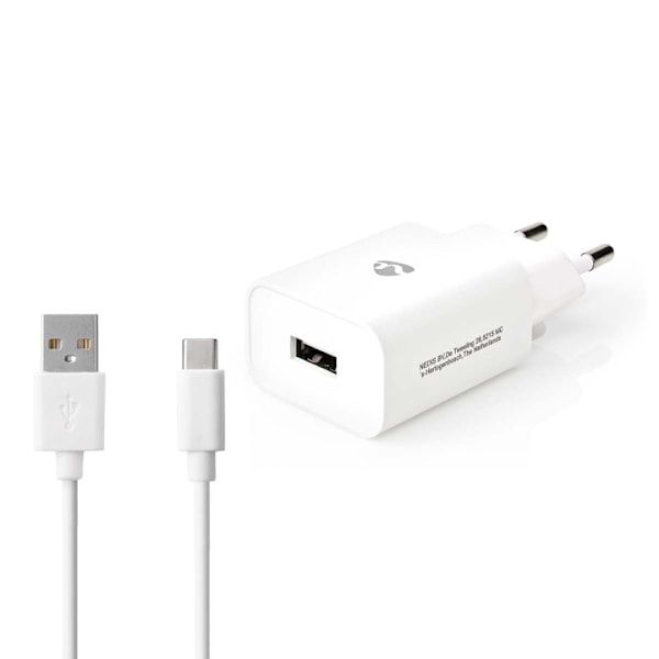 Nedis Väggladdare | 12 W | Snabbladdnings funktion | 1x 2.4 A A | Antal utgångar: 1 | USB-A | USB Type-C™ (Lös) Kabel | 1.00 m | Single Voltage Output Vit