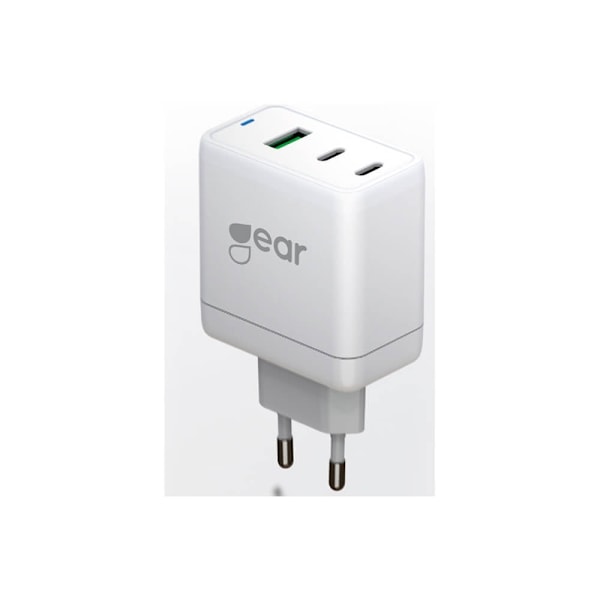 GEAR Laddare GAN 220V 2xUSB-C + 1xUSB-A PD/PPS 65W Vit