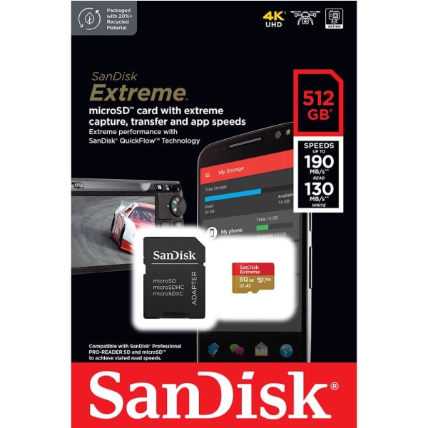 SanDisk MicroSDXC Extreme 512GB 190MB/s A2 C10 V30