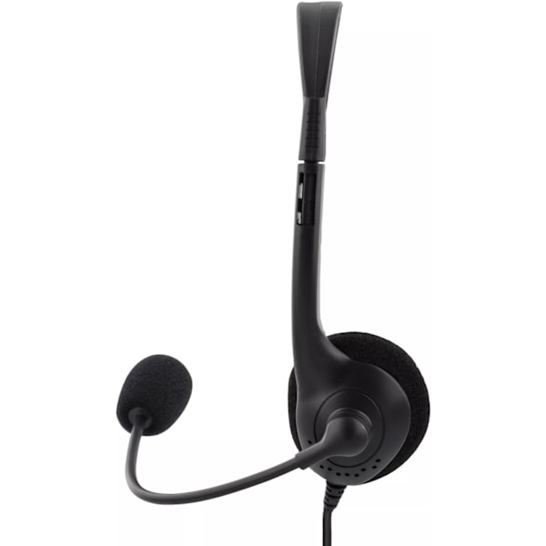 DELTACO, headset med mikrofon och volymkontroll 2m kabel, svart
