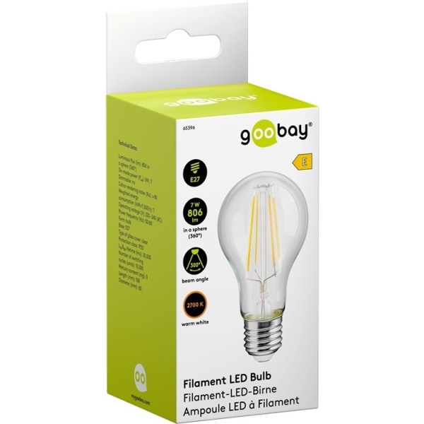 Goobay Filament-LED-pære, 7 W sokkel E27, varm hvid, kan ikke dæmpes