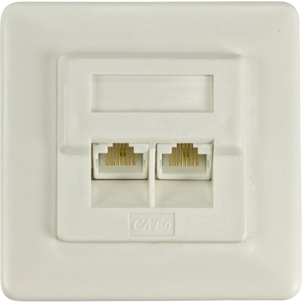 Deltaco oskärmat vägguttag, infällt, 2xRJ45, Cat6, vit (VR-127)
