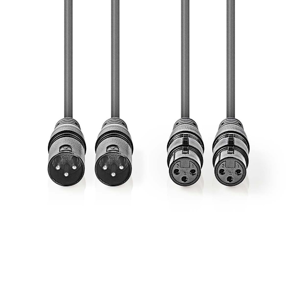 Nedis Balansoitu Audiojohto | 2x XLR 3-Pin uros | 2x XLR 3-Pin naaras | Niklattu | 1.50 m | Pyöreä | PVC | Tummanharmaa | Pahvikotelo