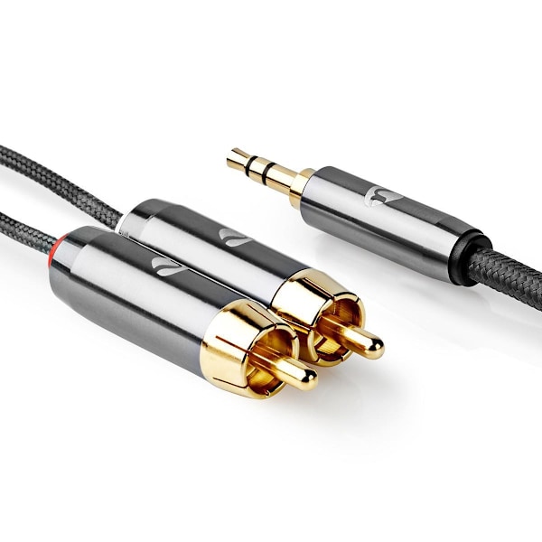 Nedis Stereo Audio kabel | 3.5 mm Hanstik | 2x RCA Hanstik | Guldplateret | 1.00 m | Runde | Grå / Gun Metal Grå | Cover Window Box