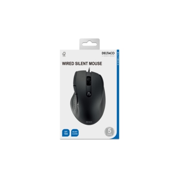 Deltaco Silent Wired Office mouse 5 buttons, 600-1200 DPI, black
