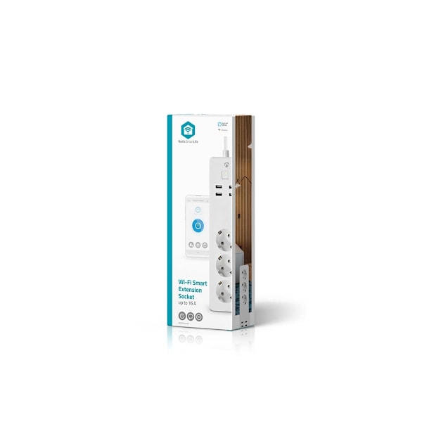 Nedis SmartLife Stikdåse | Wi-Fi | 3 x EU stik (CEE 7/3) / 4 x USB | 16 A | 3680 W | 1.80 m | -10 - 40 °C | Android™ / IOS | Hvid