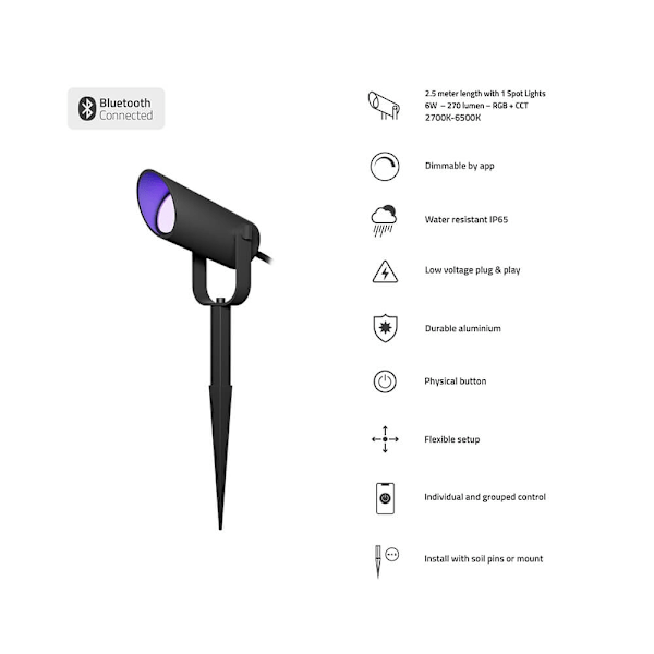 Hombli Smart Spots Udendørs Udvidelse 1-pak RGB CCT Sort