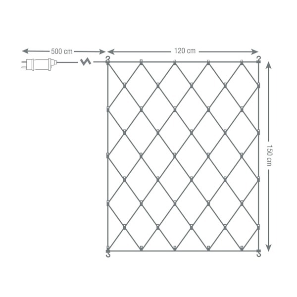 Net lyskæde, 120x150 cm, 45 LED, adapter, varm hvid