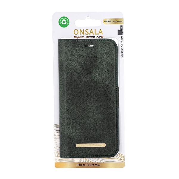 Onsala Wallet Case Eco 2 kortrum MagSeries Dark Green - iPhone 15 Pro Max Grön