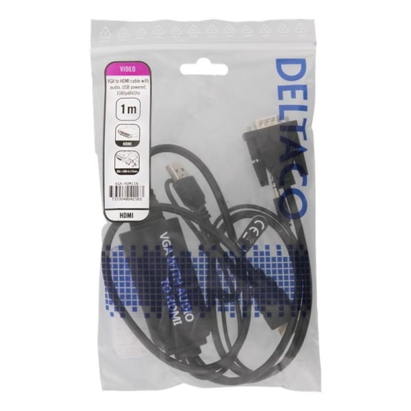 DELTACO VGA & Audio - HDMI cable, USB powered, 1m, black