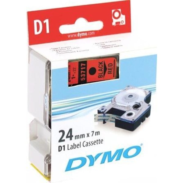 DYMO D1 märktejp standard 24mm, svart på rött, 7m rulle (53717)