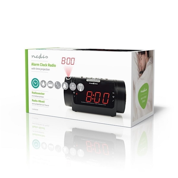 Nedis Digital vækkeur Radio | LED Display | Tidsprojektion | AM / FM | Snooze funktion | Sleep timer | Antal alarmer: 2 | Sort