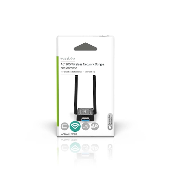 Nedis Netværk dongle | Wi-Fi | AC1200 | 2.4/5 GHz (Dual Band) | USB3.0 | Wi-Fi-hastighed total: 1200 Mbps | Windows 10 / Windows 11 / Windows 8