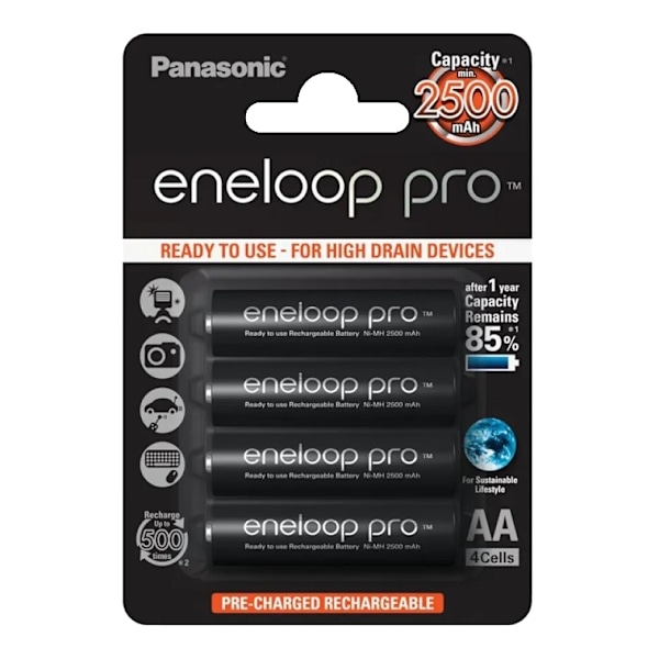 Eneloop Pro Batterier 4xAA 2450mAh BK-3HCDE/4BE