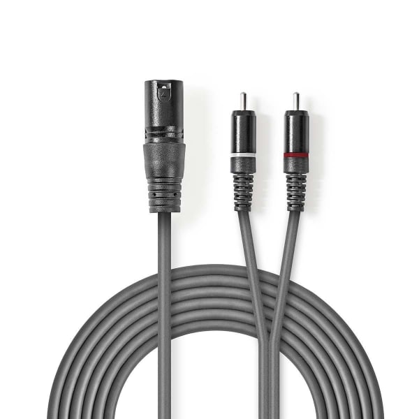 Nedis Balansoitu Audiojohto | XLR 3-Pin uros | 2x RCA uros | Niklattu | 1.50 m | Pyöreä | PVC | Tummanharmaa | Pahvikotelo