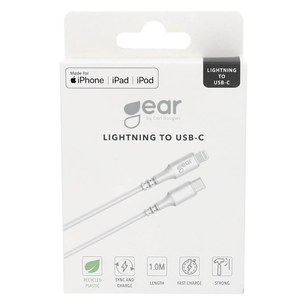 Gear Latausjohto USB-C till Lightning 1m Valkoinen MFI C94