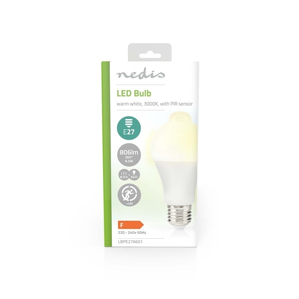 Nedis LED-lampa E27 | A60 | 8.5 W | 806 lm | 3000 K | Vit | Retrostil | Matt | Rörelsedetektor | 1 st