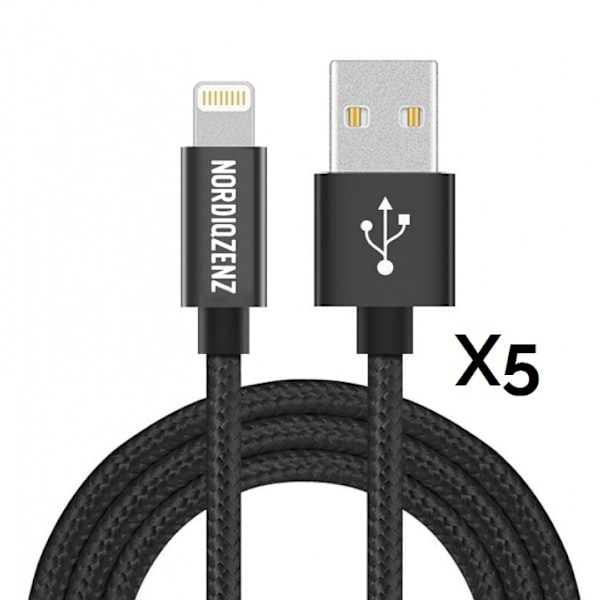 5-pack NORDIQZENZ Lightning Tekstilkabel, 1m, Svart