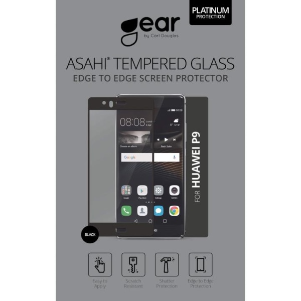 GEAR Härdat Glas 3D Full Cover Svart Huawei P9 Transparent