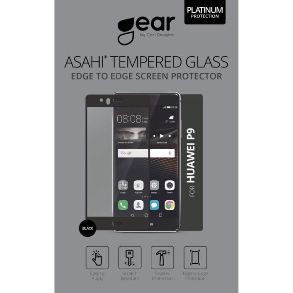 GEAR Panssarilasi 3D Full Cover Musta  Huawei P9 Transparent