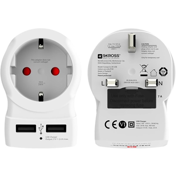 Skross reseadapter för Storbritannien med USB