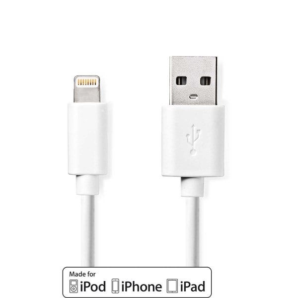 Nedis Lightning Kaapeli | USB 2.0 | Apple Lightning 8-Pin | USB-A Uros | 480 Mbps | Niklattu | 2.00 m | Pyöreä | PVC | Valkoinen | Label