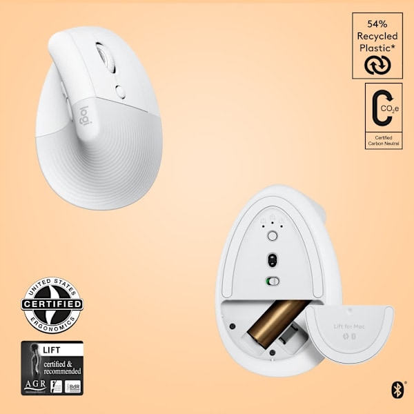 Logitech Lift for Mac Vertical Ergonomic Mouse, Off-White/Pa