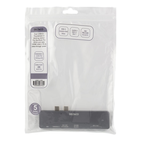 DELTACO USB-C-telakointiasema MacBook Prolle, 2016 ja uudemmat mallit