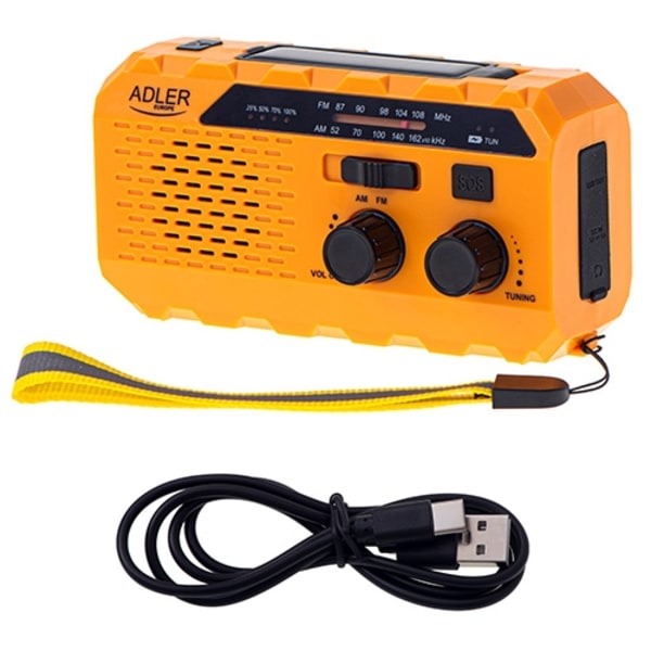 Nödradio / Vevradio med ficklampa, Solceller och Powerbank