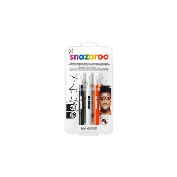 Snazaroo Ansiktsfärg penslar 3st, Svart/Vit/Orange
