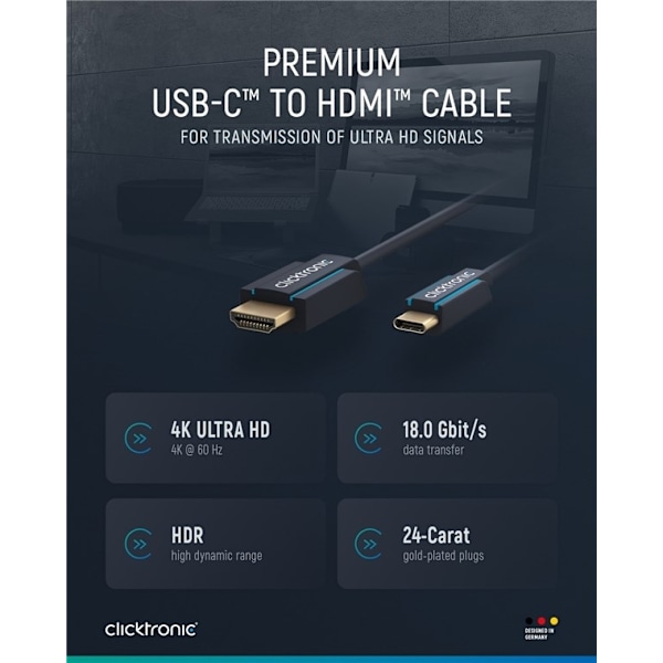 ClickTronic USB-C™ - HDMI™ -sovitinkaapeli Premium-kaapeli | U