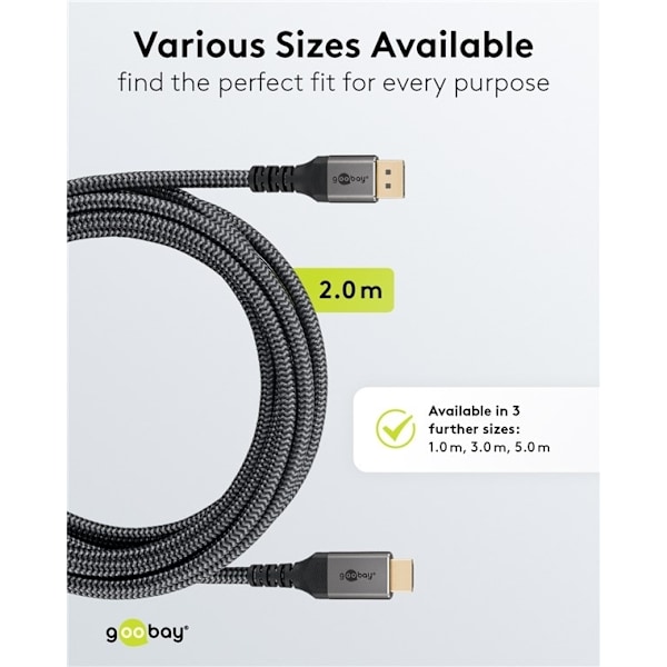 Goobay DisplayPort™ - HDMI™ -kaapeli, 2 m, Sharkskin Grey Displa
