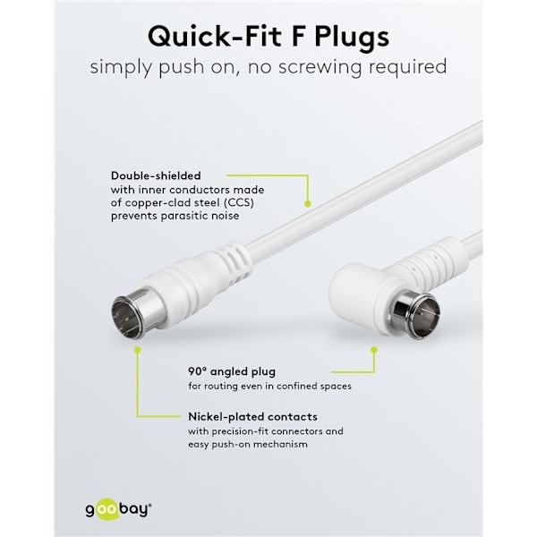 Goobay Vinklad SAT-antennkabel (80 dB), dubbelskärmad F-plugg (quick) > F-plugg (quick) 90° (helt avskärmad)