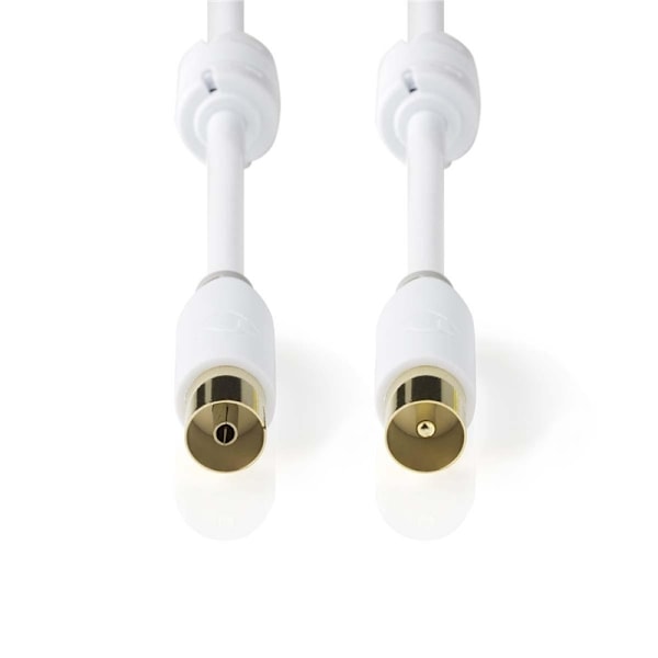 Nedis koaxialkabel | IEC (Koax) Hane | IEC (Koax) Hona | Guldplaterad | 100 dB | 75 Ohm | Dubbelskärmad | 5.00 m | Rund | PVC | Vit | Låda