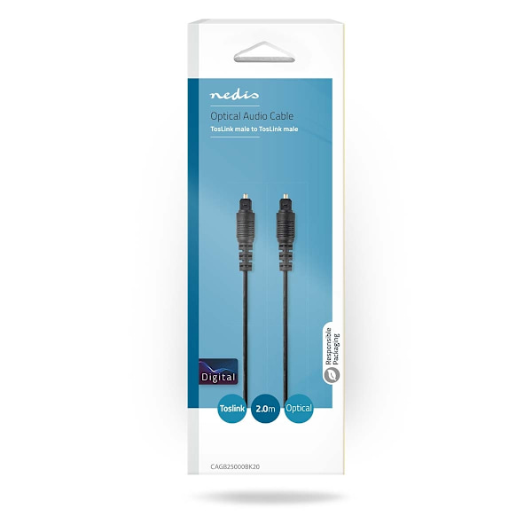 Nedis Optinen Audiokaapeli | TosLink uros | TosLink uros | 2.00 m | Pyöreä | PVC | Musta | Laatikko
