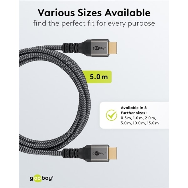 Goobay Höghastighets HDMI™-kabel med Ethernet, 5 m, Sharkskin Gr