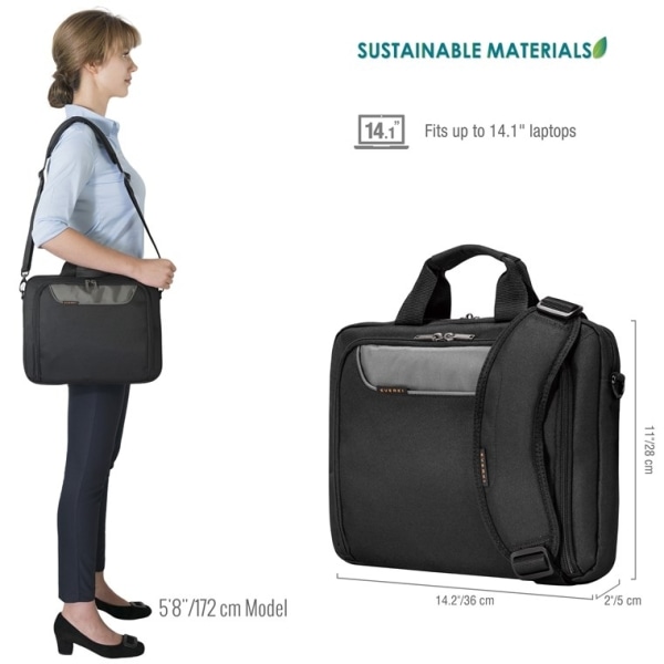 everki Advance ECO (EKB407NCH14-ECO) Laptop-taske - dokumentmappe, passer til op til 14,1 tommer - fremstillet af plastflaske