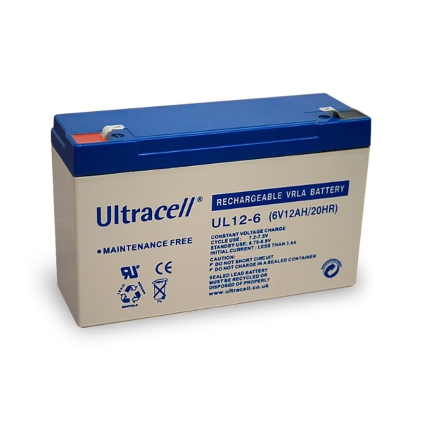 Ultracell Blybatteri 6 V, 12 Ah (UL12-6) Faston (4.8mm) Blybatte