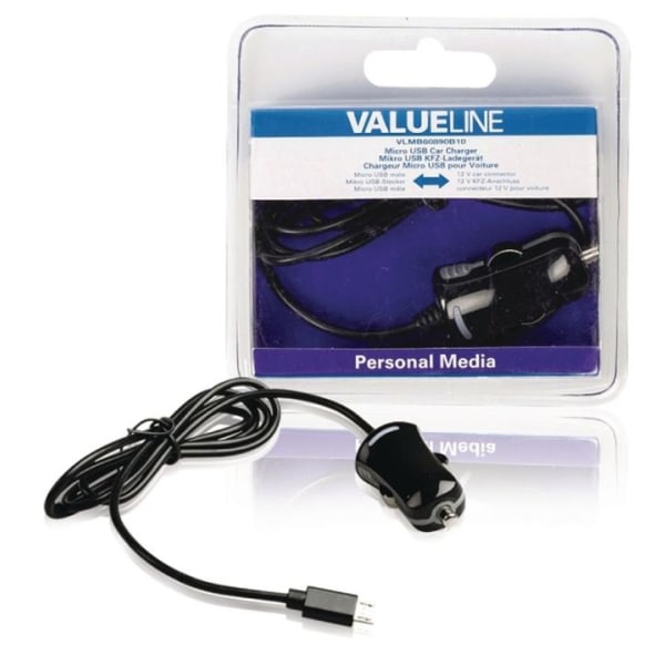 Valueline Billaddare micro USB USB - 12 V 1 meter svart 2.1A