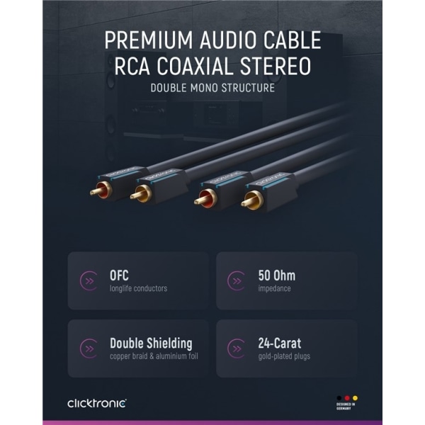 ClickTronic RCA-kaapeli, Stereo Premium -kaapeli | 2x RCA-liitin 2x RC